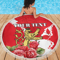 Personalized Luxembourg Goldcrest Regulus Beach Blanket Red Roses - Wonder Print Shop