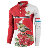 Personalized Luxembourg Goldcrest Regulus Button Sweatshirt Red Roses - Wonder Print Shop