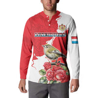 Personalized Luxembourg Goldcrest Regulus Button Sweatshirt Red Roses - Wonder Print Shop