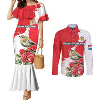 Personalized Luxembourg Goldcrest Regulus Couples Matching Mermaid Dress and Long Sleeve Button Shirt Red Roses