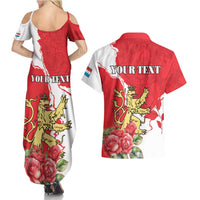 Personalized Luxembourg Goldcrest Regulus Couples Matching Summer Maxi Dress and Hawaiian Shirt Red Roses - Wonder Print Shop