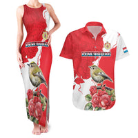 Personalized Luxembourg Goldcrest Regulus Couples Matching Tank Maxi Dress and Hawaiian Shirt Red Roses - Wonder Print Shop