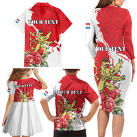 Personalized Luxembourg Goldcrest Regulus Family Matching Long Sleeve Bodycon Dress and Hawaiian Shirt Red Roses - Wonder Print Shop