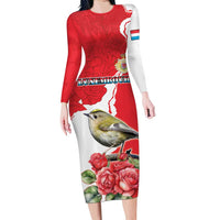 Personalized Luxembourg Goldcrest Regulus Family Matching Long Sleeve Bodycon Dress and Hawaiian Shirt Red Roses - Wonder Print Shop