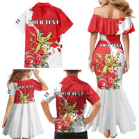 Personalized Luxembourg Goldcrest Regulus Family Matching Mermaid Dress and Hawaiian Shirt Red Roses - Wonder Print Shop