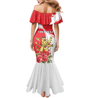 Personalized Luxembourg Goldcrest Regulus Family Matching Mermaid Dress and Hawaiian Shirt Red Roses - Wonder Print Shop