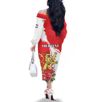 Personalized Luxembourg Goldcrest Regulus Family Matching Off The Shoulder Long Sleeve Dress and Hawaiian Shirt Red Roses - Wonder Print Shop