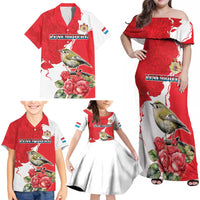 Personalized Luxembourg Goldcrest Regulus Family Matching Off Shoulder Maxi Dress and Hawaiian Shirt Red Roses - Wonder Print Shop