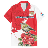 Personalized Luxembourg Goldcrest Regulus Family Matching Off Shoulder Maxi Dress and Hawaiian Shirt Red Roses - Wonder Print Shop