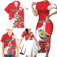 Personalized Luxembourg Goldcrest Regulus Family Matching Short Sleeve Bodycon Dress and Hawaiian Shirt Red Roses - Wonder Print Shop