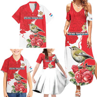 Personalized Luxembourg Goldcrest Regulus Family Matching Summer Maxi Dress and Hawaiian Shirt Red Roses - Wonder Print Shop