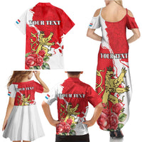 Personalized Luxembourg Goldcrest Regulus Family Matching Summer Maxi Dress and Hawaiian Shirt Red Roses - Wonder Print Shop