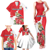 Personalized Luxembourg Goldcrest Regulus Family Matching Tank Maxi Dress and Hawaiian Shirt Red Roses - Wonder Print Shop