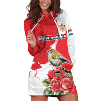 Personalized Luxembourg Goldcrest Regulus Hoodie Dress Red Roses - Wonder Print Shop