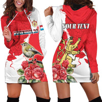 Personalized Luxembourg Goldcrest Regulus Hoodie Dress Red Roses - Wonder Print Shop