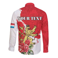 Personalized Luxembourg Goldcrest Regulus Long Sleeve Button Shirt Red Roses - Wonder Print Shop