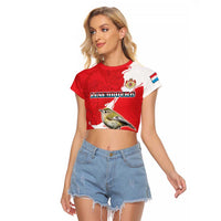 Personalized Luxembourg Goldcrest Regulus Raglan Cropped T Shirt Red Roses - Wonder Print Shop