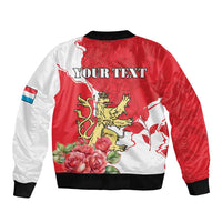 Personalized Luxembourg Goldcrest Regulus Sleeve Zip Bomber Jacket Red Roses - Wonder Print Shop