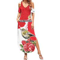 Personalized Luxembourg Goldcrest Regulus Summer Maxi Dress Red Roses - Wonder Print Shop