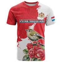 Personalized Luxembourg Goldcrest Regulus T Shirt Red Roses - Wonder Print Shop