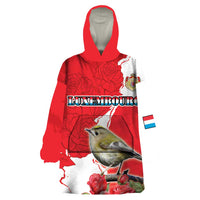 Personalized Luxembourg Goldcrest Regulus Wearable Blanket Hoodie Red Roses - Wonder Print Shop