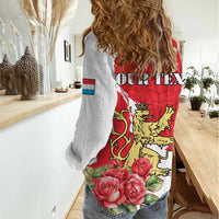 Personalized Luxembourg Goldcrest Regulus Women Casual Shirt Red Roses - Wonder Print Shop
