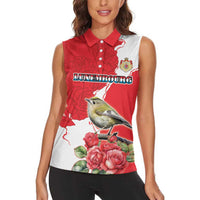 Personalized Luxembourg Goldcrest Regulus Women Sleeveless Polo Shirt Red Roses - Wonder Print Shop