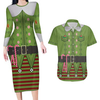 Christmas Costume Elf Couples Matching Long Sleeve Bodycon Dress and Hawaiian Shirt Classic Green Xmas Style - Wonder Print Shop