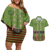 Christmas Costume Elf Couples Matching Off Shoulder Short Dress and Hawaiian Shirt Classic Green Xmas Style - Wonder Print Shop