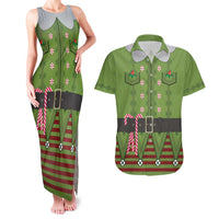 Christmas Costume Elf Couples Matching Tank Maxi Dress and Hawaiian Shirt Classic Green Xmas Style - Wonder Print Shop