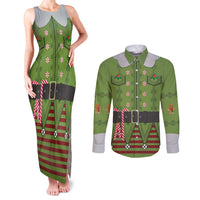 Christmas Costume Elf Couples Matching Tank Maxi Dress and Long Sleeve Button Shirt Classic Green Xmas Style - Wonder Print Shop