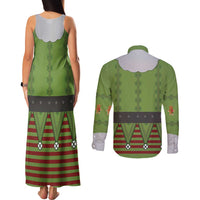 Christmas Costume Elf Couples Matching Tank Maxi Dress and Long Sleeve Button Shirt Classic Green Xmas Style - Wonder Print Shop
