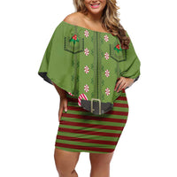 Christmas Costume Elf Family Matching Off Shoulder Short Dress and Hawaiian Shirt Classic Green Xmas Style - Wonder Print Shop