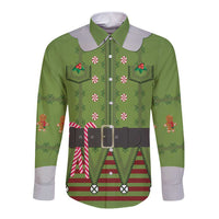 Christmas Costume Elf Long Sleeve Button Shirt Classic Green Xmas Style - Wonder Print Shop