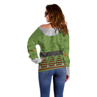 Christmas Costume Elf Off Shoulder Sweater Classic Green Xmas Style - Wonder Print Shop