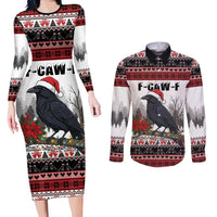 F Caw F Christmas Raven Personalized Couples Matching Long Sleeve Bodycon Dress and Long Sleeve Button Shirt Holiday Crow Festive - Wonder Print Shop