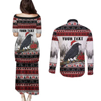 F Caw F Christmas Raven Personalized Couples Matching Puletasi and Long Sleeve Button Shirt Holiday Crow Festive - Wonder Print Shop