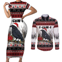 F Caw F Christmas Raven Personalized Couples Matching Short Sleeve Bodycon Dress and Long Sleeve Button Shirt Holiday Crow Festive - Wonder Print Shop