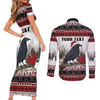 F Caw F Christmas Raven Personalized Couples Matching Short Sleeve Bodycon Dress and Long Sleeve Button Shirt Holiday Crow Festive - Wonder Print Shop