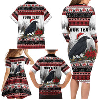F Caw F Christmas Raven Personalized Family Matching Long Sleeve Bodycon Dress and Hawaiian Shirt Holiday Crow Festive - Wonder Print Shop