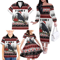 F Caw F Christmas Raven Personalized Family Matching Off The Shoulder Long Sleeve Dress and Hawaiian Shirt Holiday Crow Festive - Wonder Print Shop