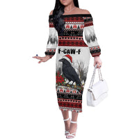 F Caw F Christmas Raven Personalized Family Matching Off The Shoulder Long Sleeve Dress and Hawaiian Shirt Holiday Crow Festive - Wonder Print Shop