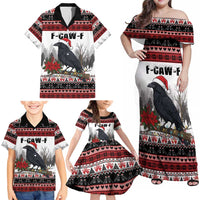 F Caw F Christmas Raven Personalized Family Matching Off Shoulder Maxi Dress and Hawaiian Shirt Holiday Crow Festive - Wonder Print Shop