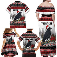 F Caw F Christmas Raven Personalized Family Matching Off Shoulder Maxi Dress and Hawaiian Shirt Holiday Crow Festive - Wonder Print Shop
