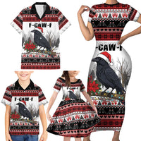 F Caw F Christmas Raven Personalized Family Matching Short Sleeve Bodycon Dress and Hawaiian Shirt Holiday Crow Festive - Wonder Print Shop