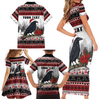 F Caw F Christmas Raven Personalized Family Matching Short Sleeve Bodycon Dress and Hawaiian Shirt Holiday Crow Festive - Wonder Print Shop