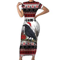 F Caw F Christmas Raven Personalized Family Matching Short Sleeve Bodycon Dress and Hawaiian Shirt Holiday Crow Festive - Wonder Print Shop