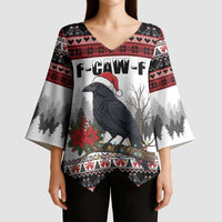 F Caw F Christmas Raven Personalized Kimono Sleeve Blouse Holiday Crow Festive - Wonder Print Shop