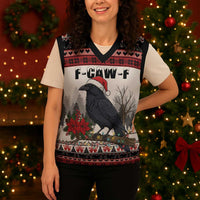 F Caw F Christmas Raven Personalized Christmas Knitted V-Neck Vest Holiday Crow Festive - Wonder Print Shop