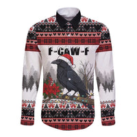 F Caw F Christmas Raven Personalized Long Sleeve Button Shirt Holiday Crow Festive - Wonder Print Shop